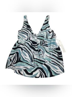 Beyond Control Printed Tankini Swim Top Blue Zebra Size 10 New NWT